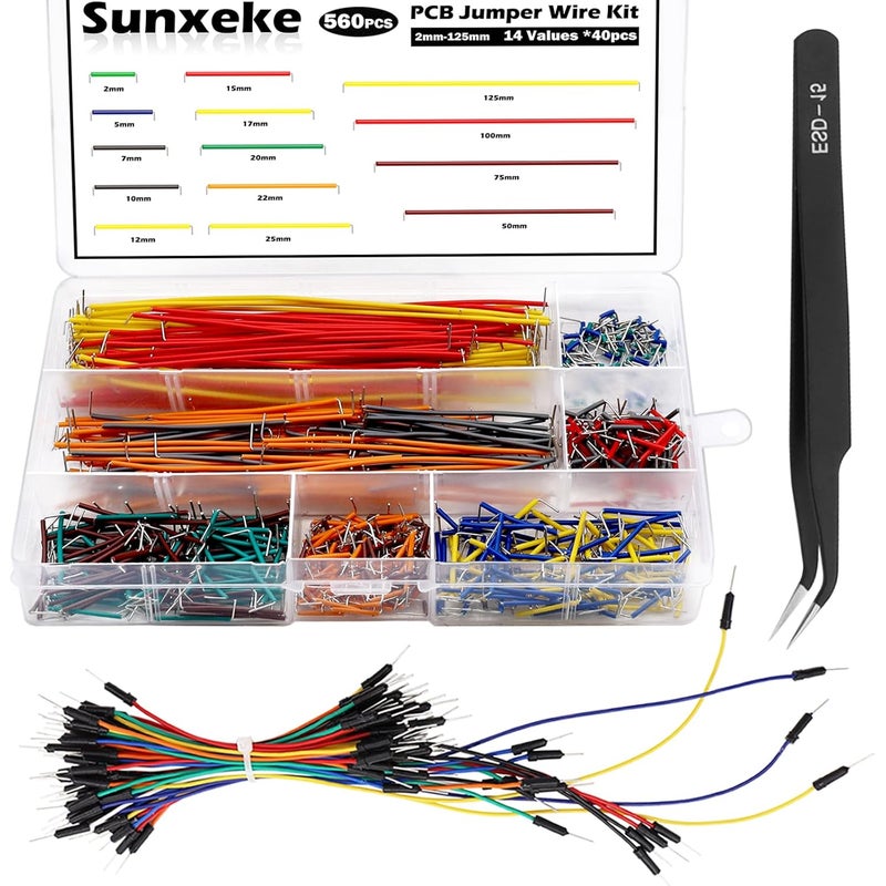 Sunxeke 560Pcs Jumper Wire Kit Solderless Flexible Breadboard 14 Lengths Assorted Preformed Breadboard with 65Pcs Breadboard Jumper Wires,Tweezers & Plastic Box - Image 1